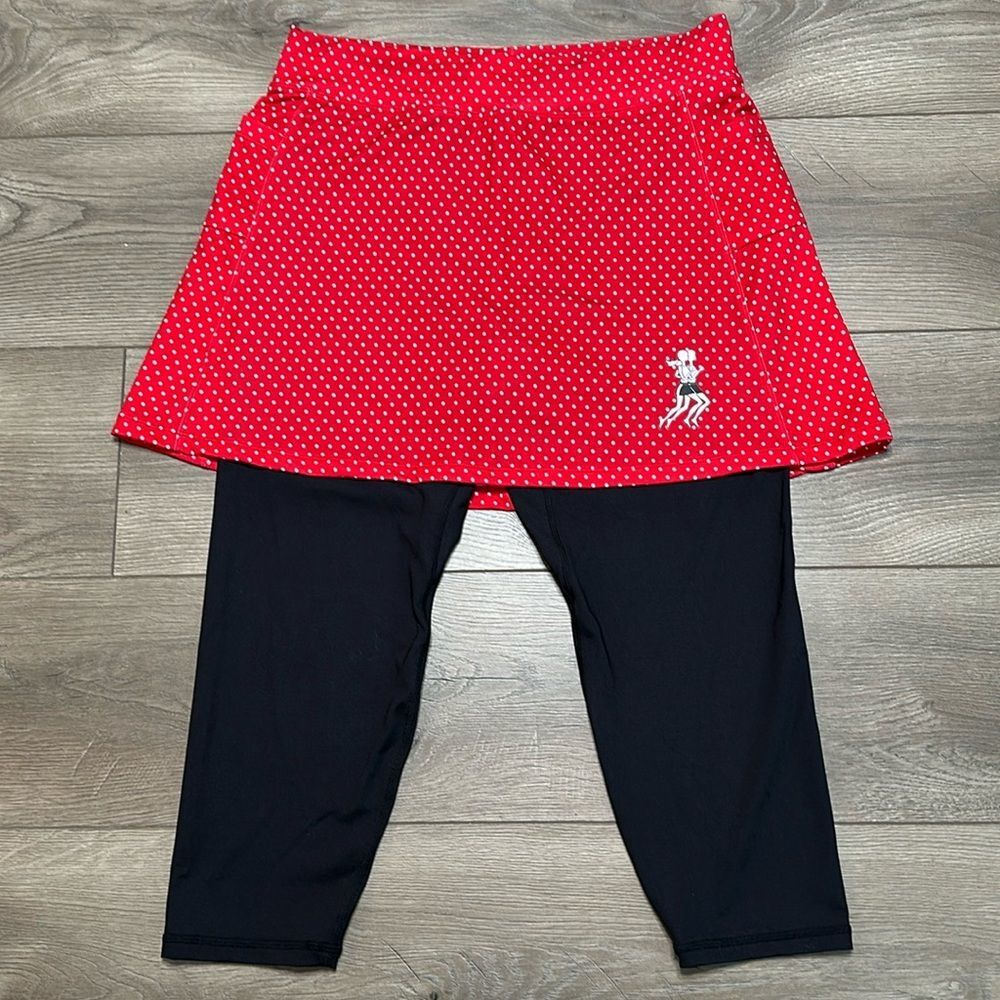 Runningskirts Mid Rise Red Polka Dot Black Active Skirted Crop Leggings Size 14